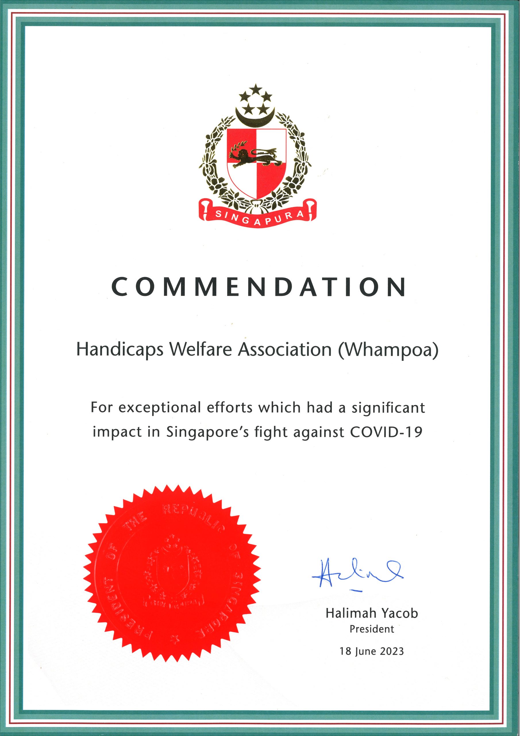 President’s Certificate of Commendation (COVID-19)